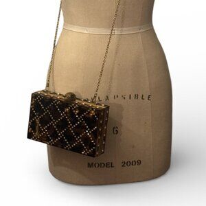 Kurt Geiger Quilt Acrylic crossbody in Tortoishell w/ Pink crystals